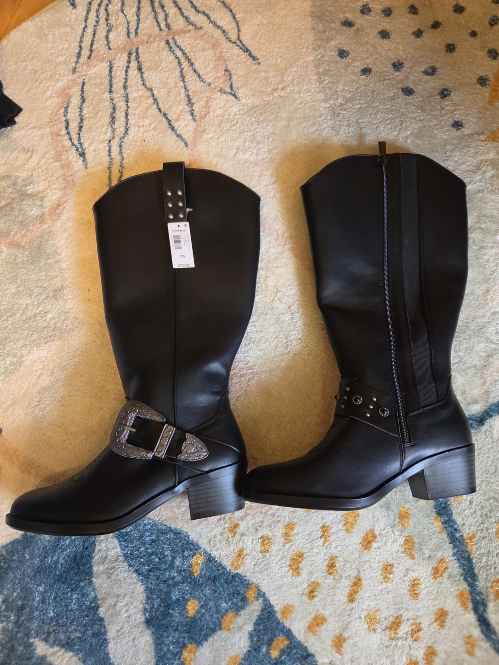 torrid Black Western Knee Boots with Silver Buckle